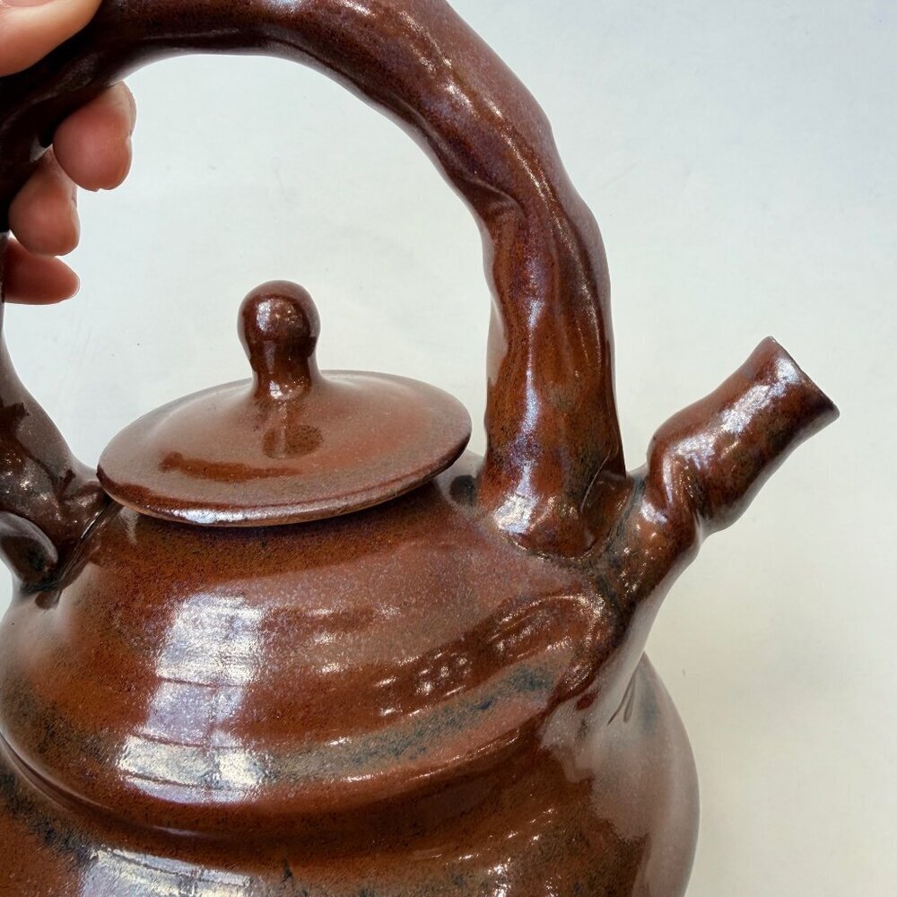 Vintage Artist-Made Signed Pottery Teapot Brown glazed Stoneware - Picture 3 of 6